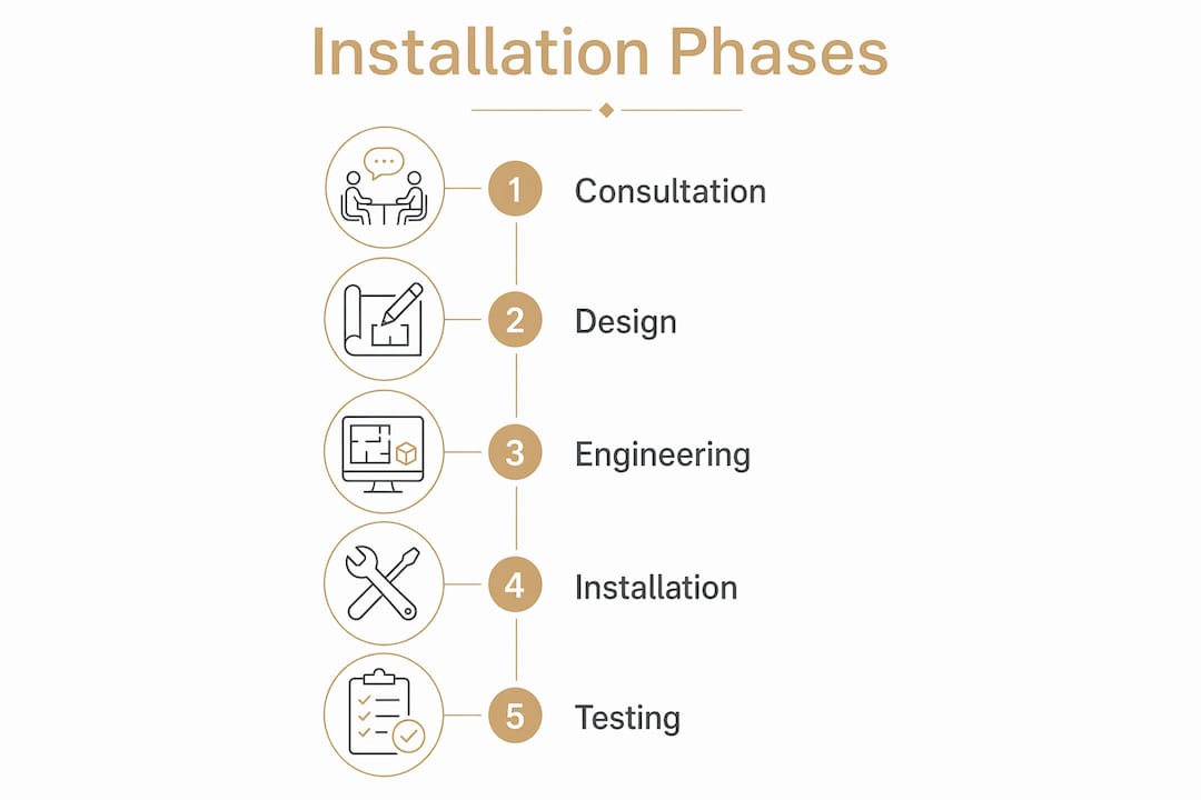 What Is Custom Lighting Installation for Your Home? Infographic outlining custom lighting installation phases