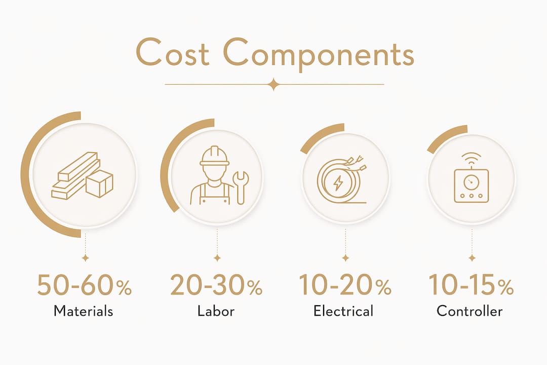 Permanent Lighting Installation Cost Guide for Charlotte Homes Infographic showing lighting installation cost components