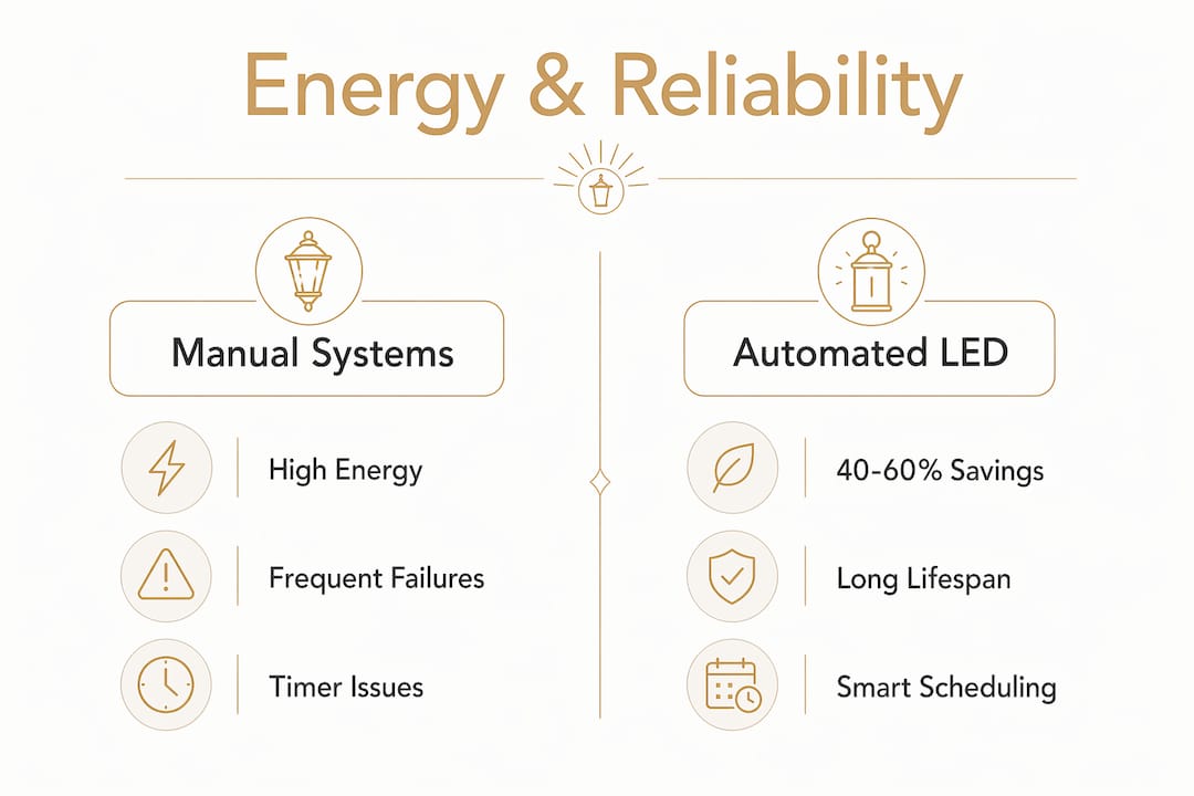 Infographic comparing manual and automated lighting systems