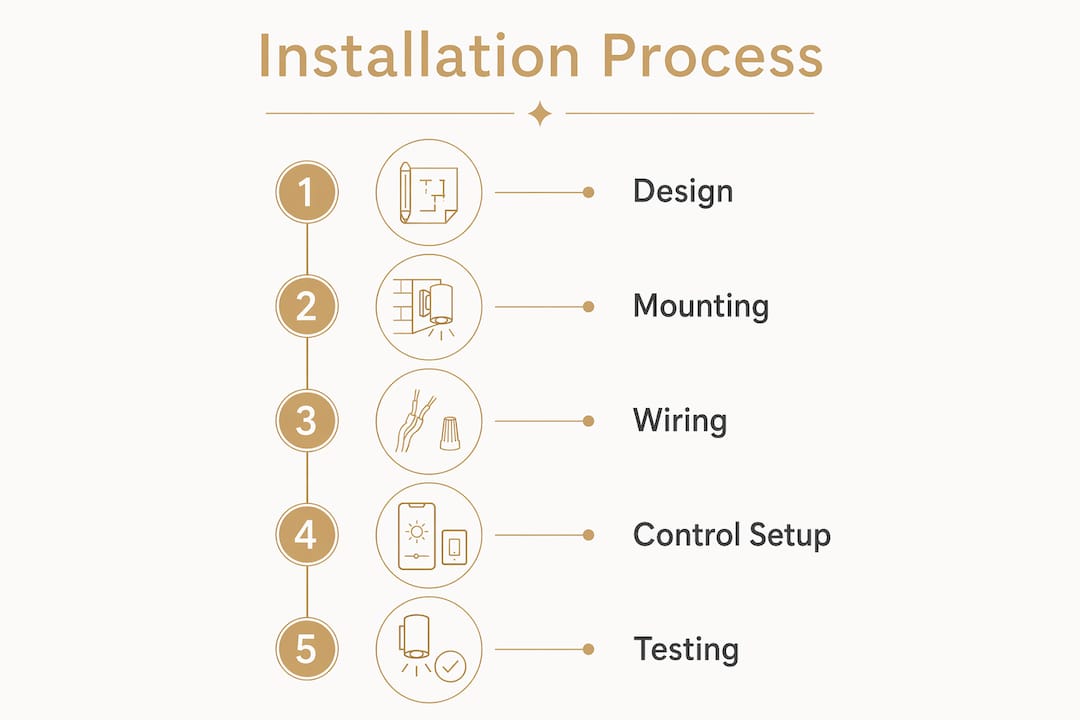 Infographic listing five permanent lighting installation phases