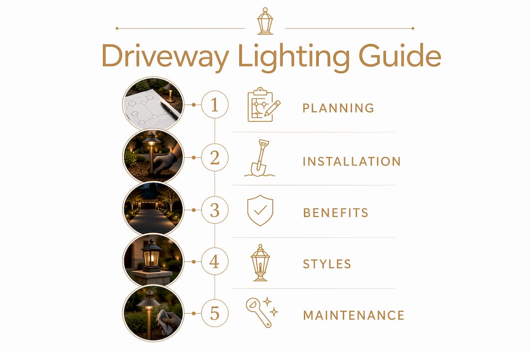 Driveway Lighting Ideas and Benefits: 2026 Guide Infographic showing driveway lighting ideas and benefits
