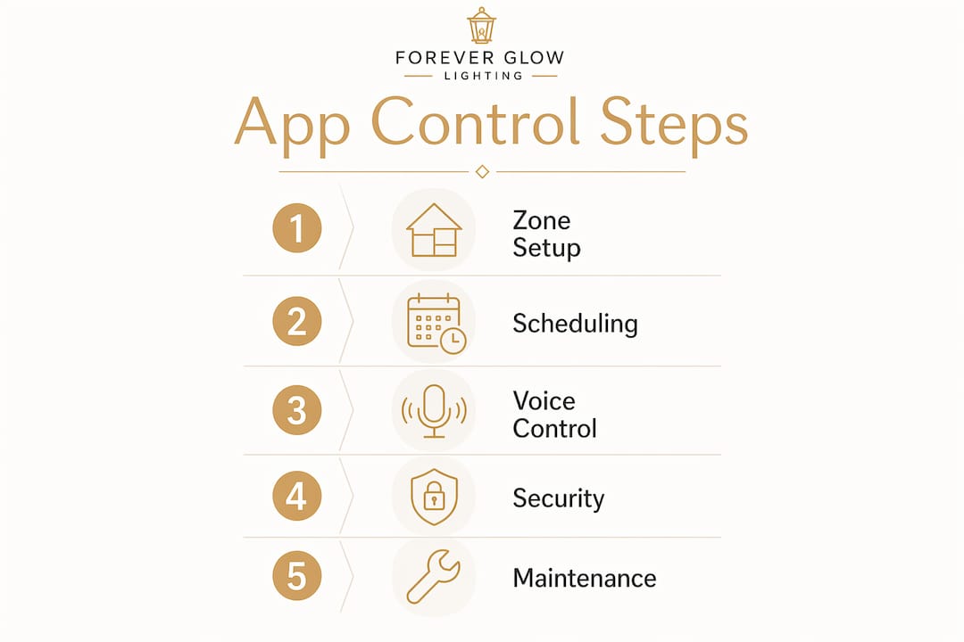Smart Landscape Lighting App Control: 2026 Guide Infographic outlining smart lighting app control steps