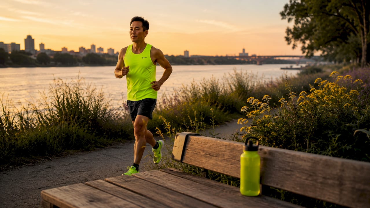 Man jogging lightly on outdoor track