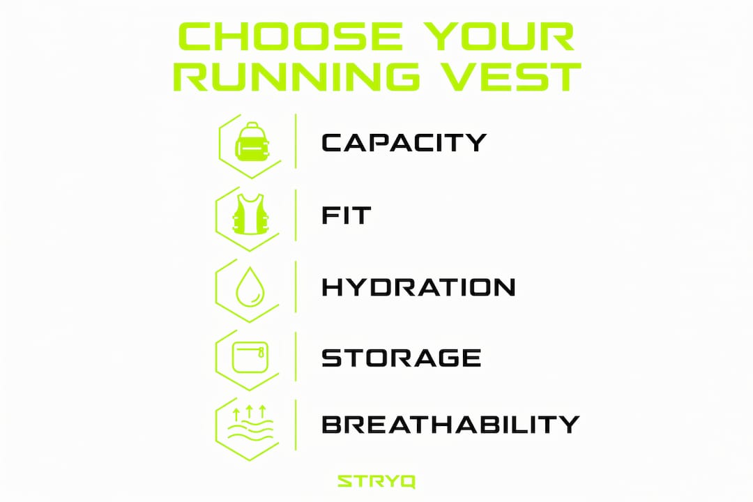 Infographic showing key running vest features