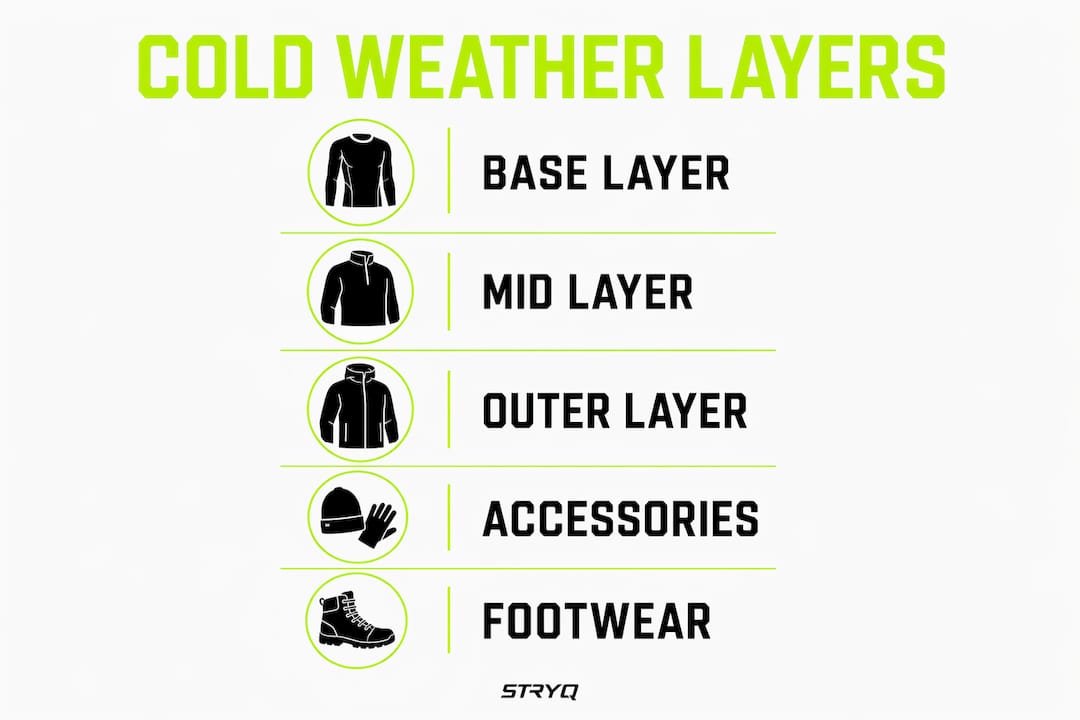 Infographic showing cold weather running gear layers