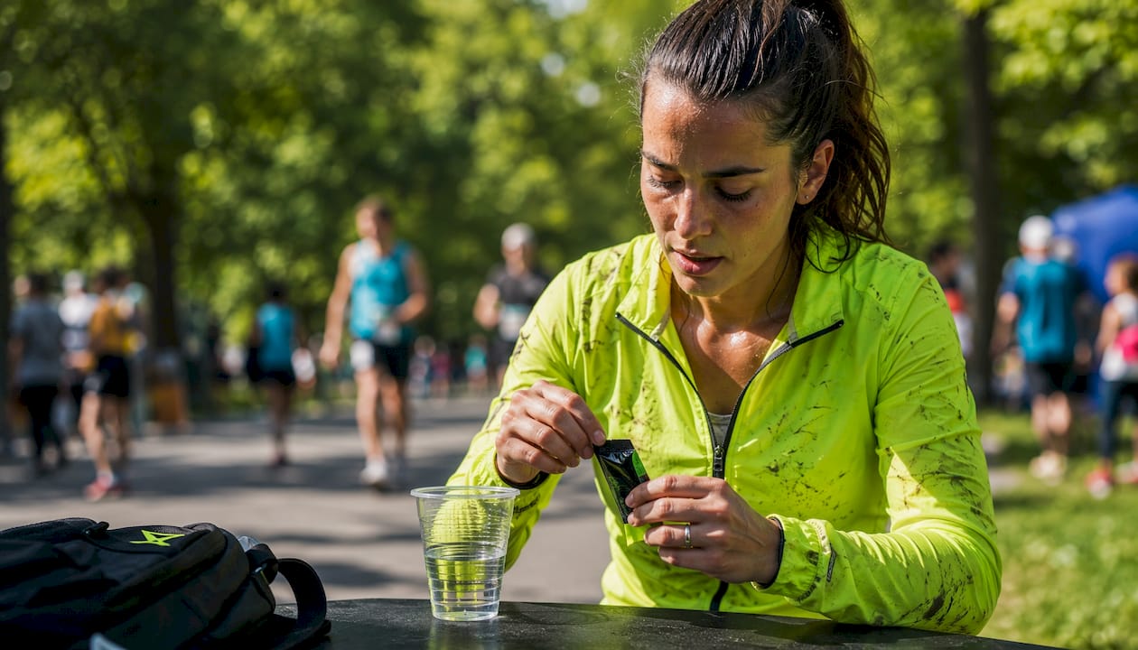 Runner opening gel and drinking water