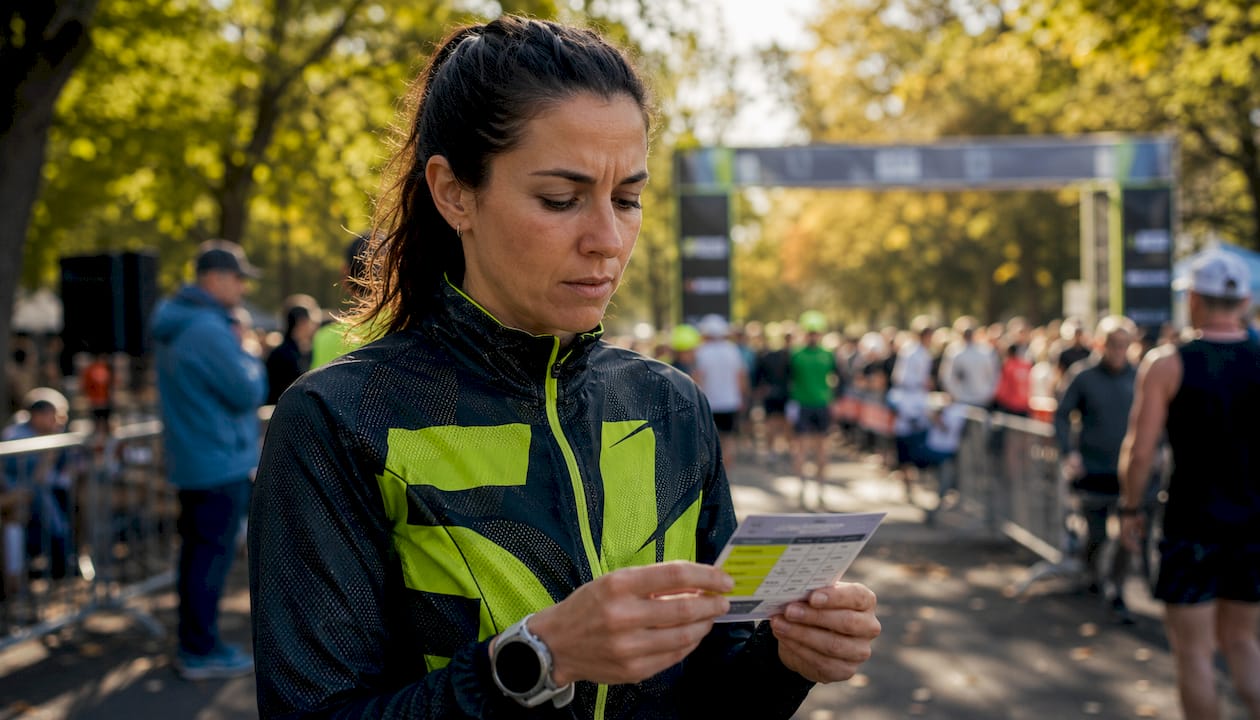 Runner holding pacing and fueling plan card