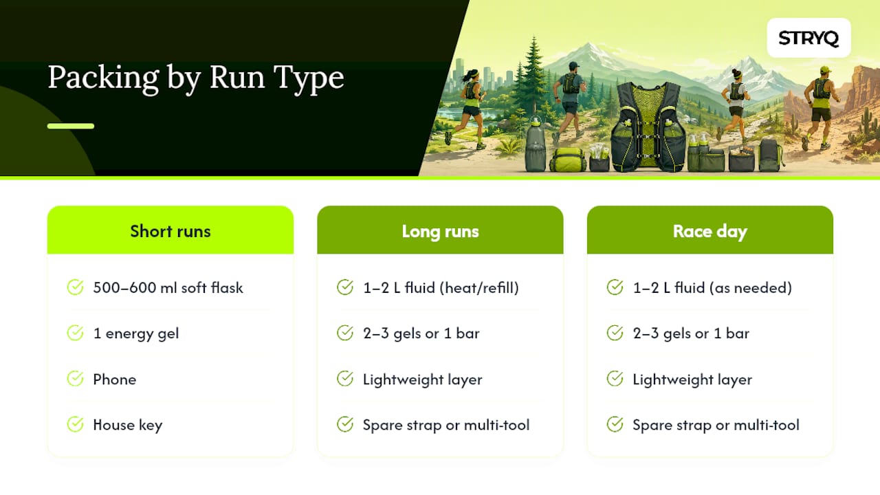 Packing checklist comparison for training and race day