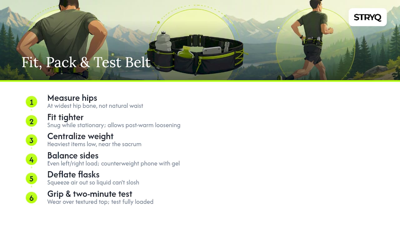 Diagram of running belt fitting and packing steps