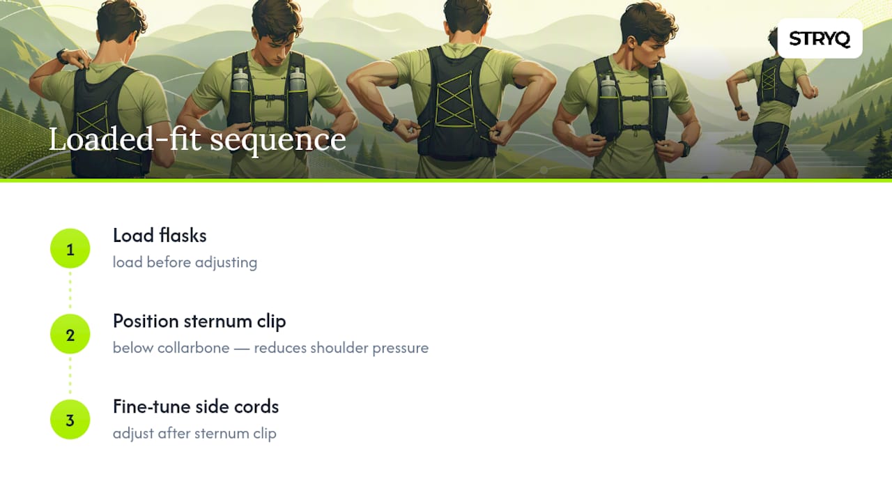 Two-step loaded vest adjustment sequence