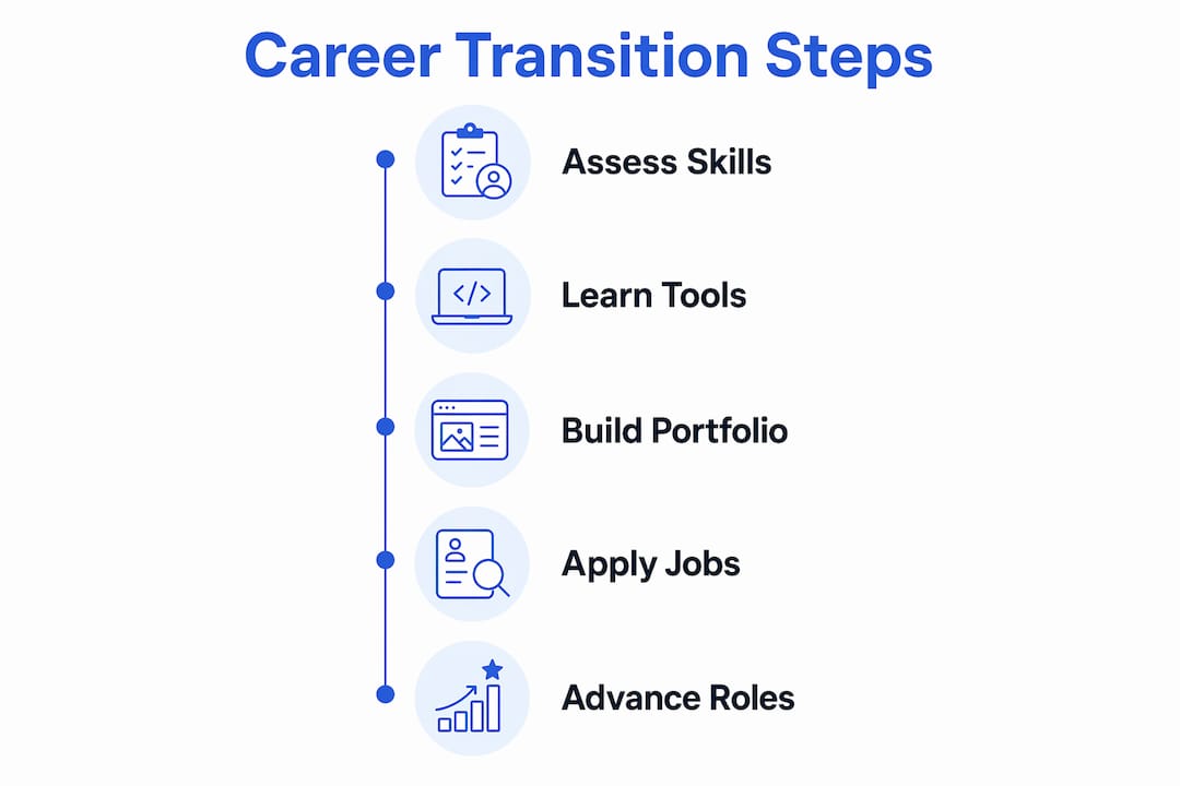 Infographic showing steps to transition to remote social media career