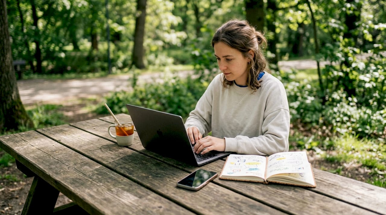 Home office workspace with digital product creation