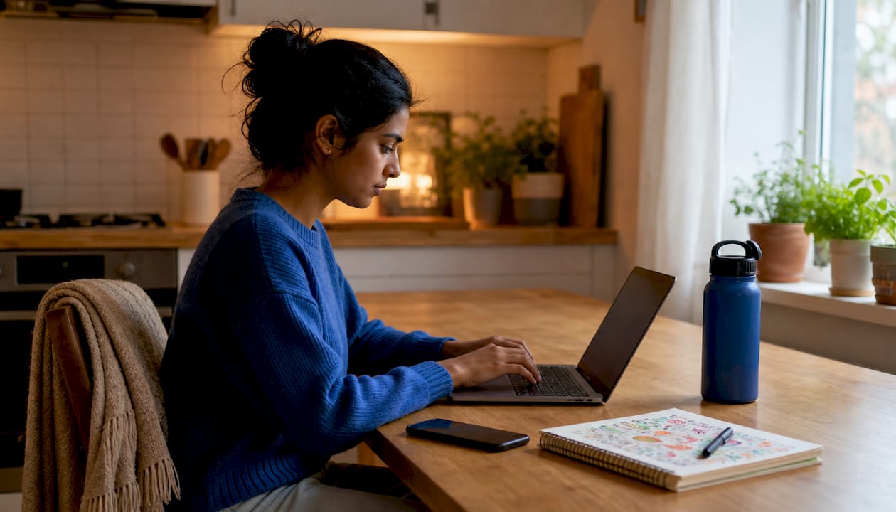 Woman working at home office desk