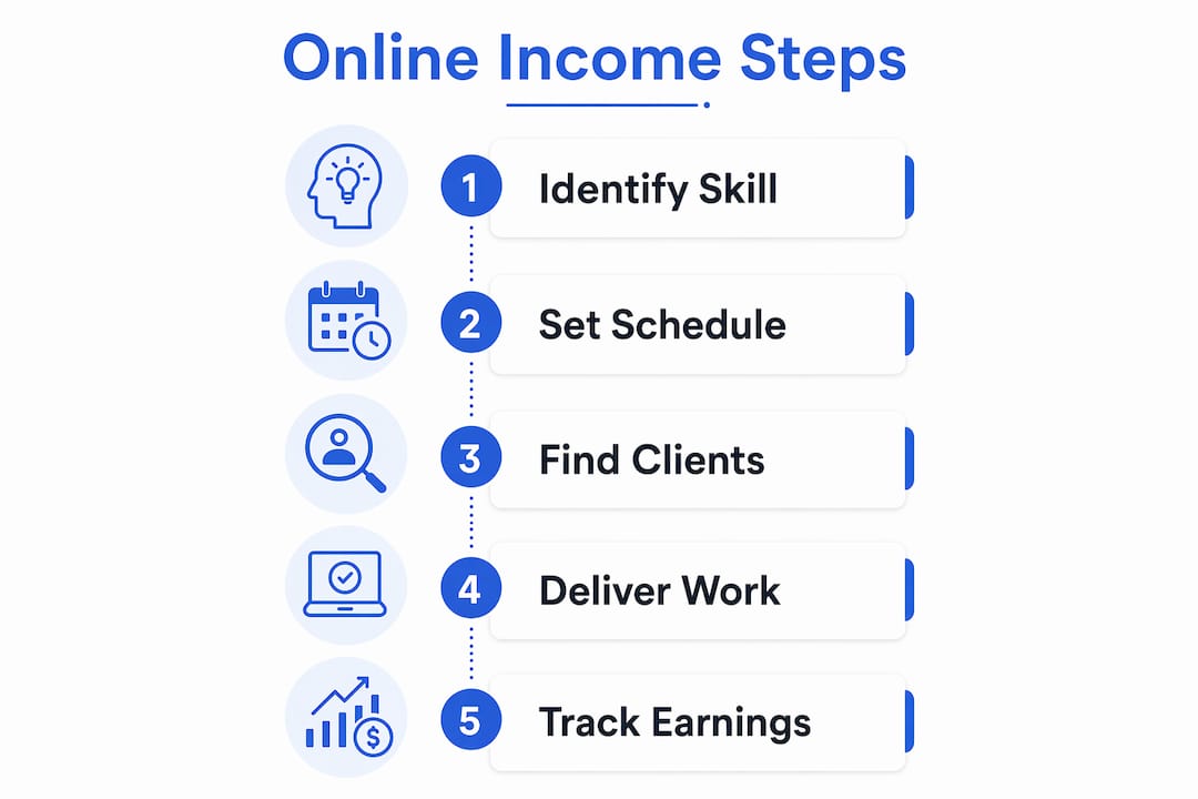 Infographic showing steps to build online income