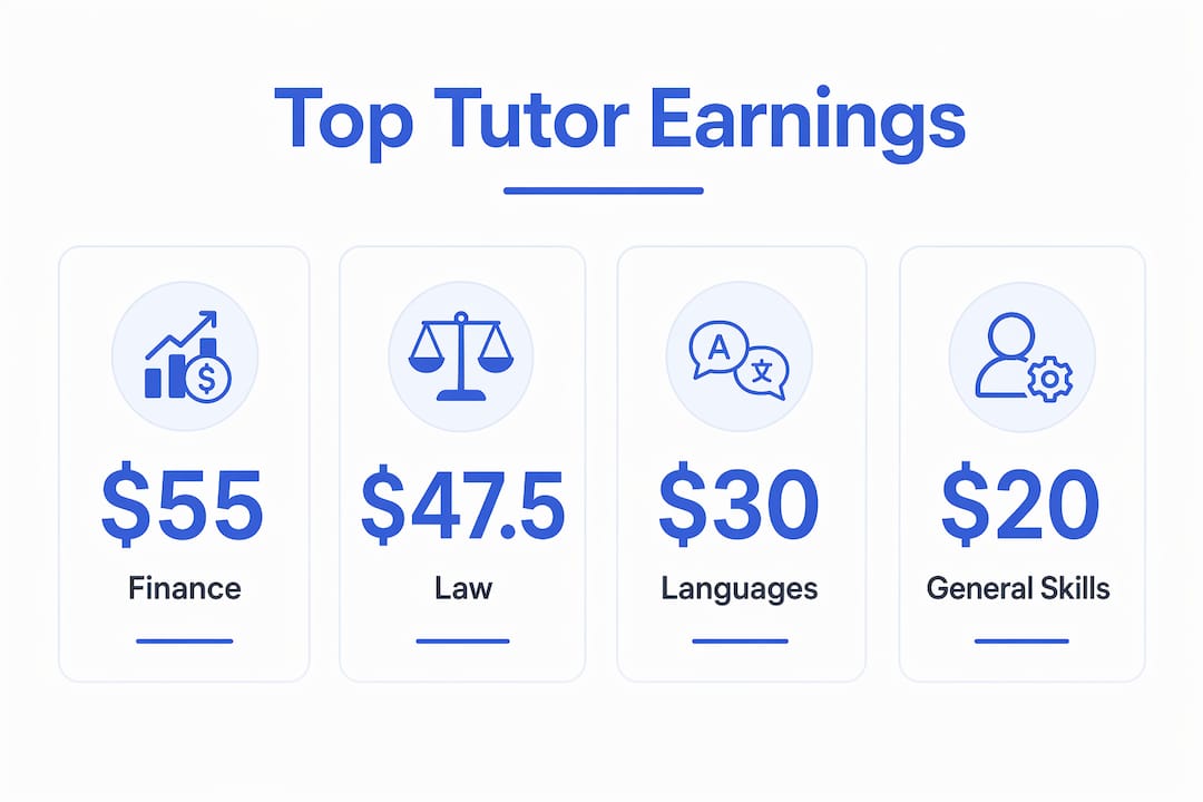 Infographic showing average hourly rates for top subjects