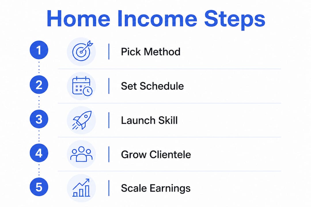 Infographic showing five steps to earn money from home