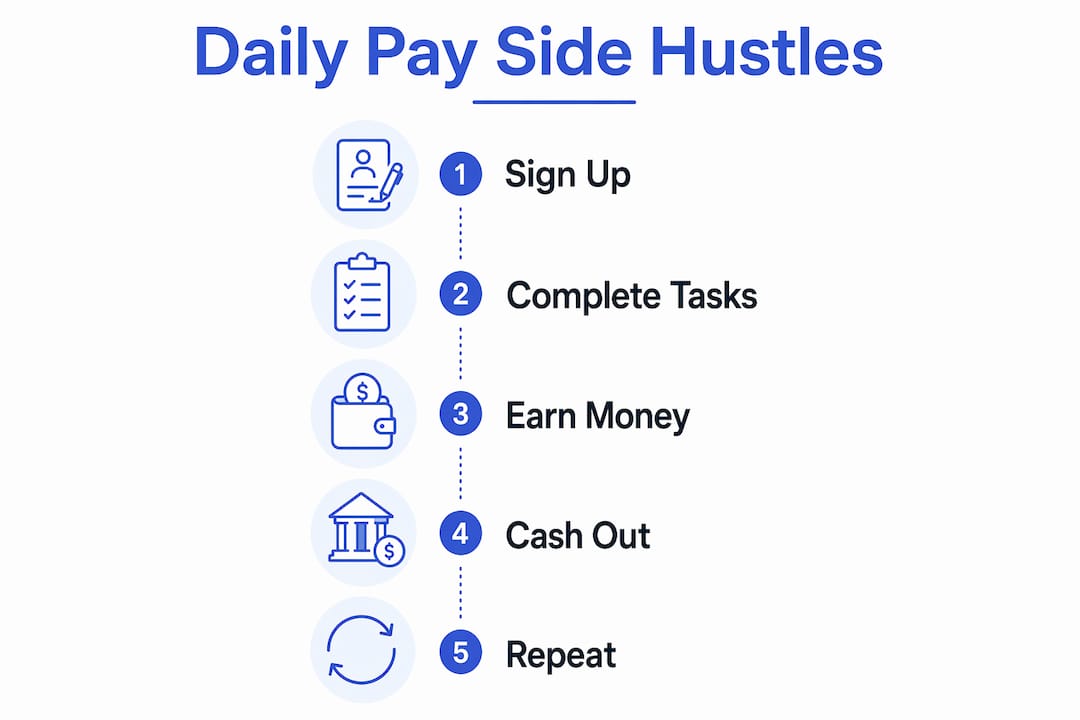 Infographic showing steps for daily paid side hustles