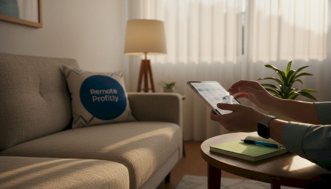 Hands scrolling remote job resource platform on tablet