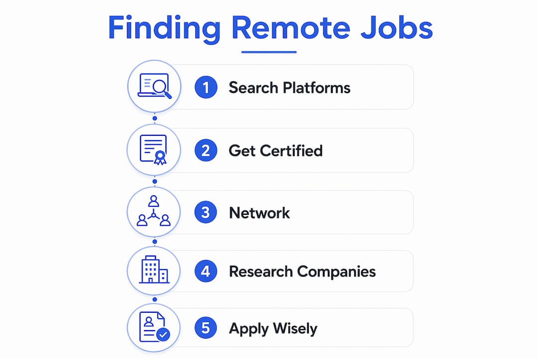 Infographic showing steps to find remote jobs