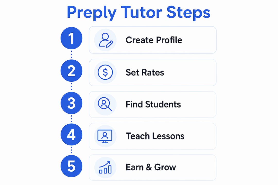 Infographic showing step-by-step Preply tutor process