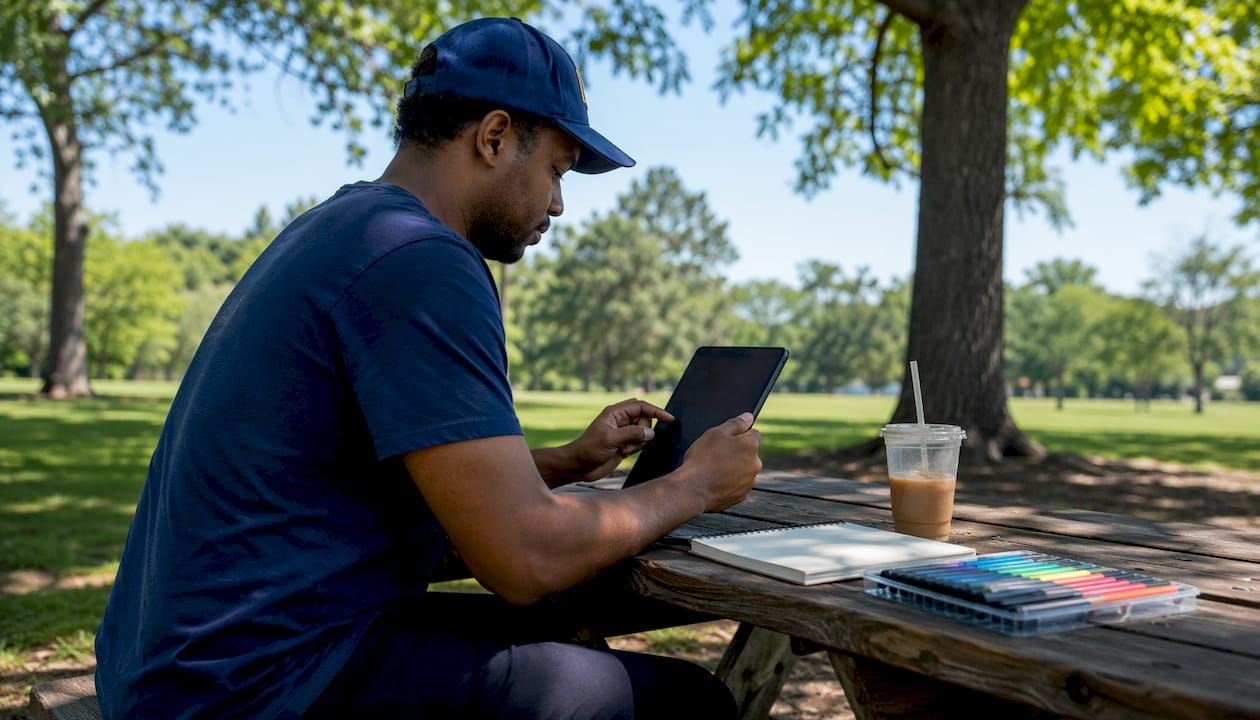 Hands scrolling remote job boards on tablet
