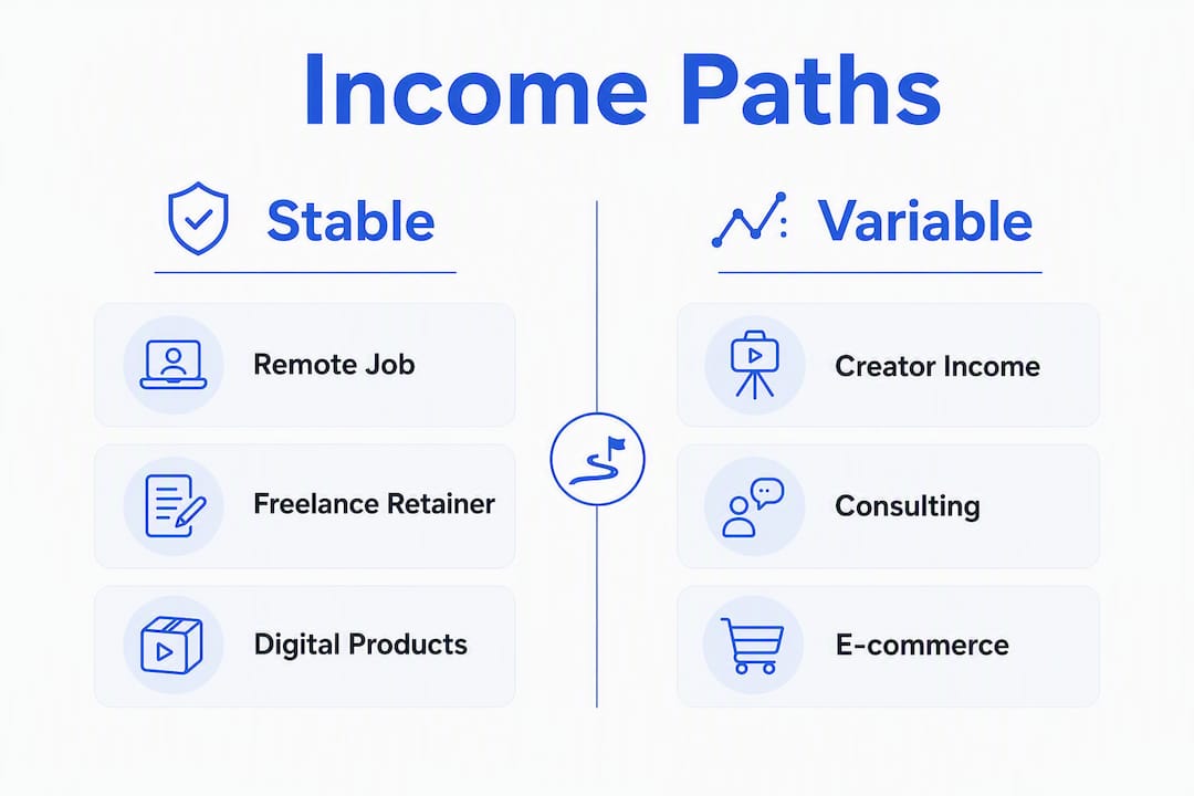 Infographic comparing stable vs variable income paths