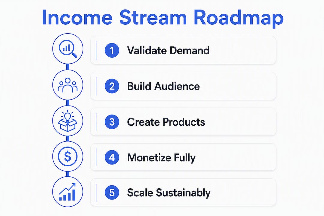Infographic showing sustainable online income roadmap
