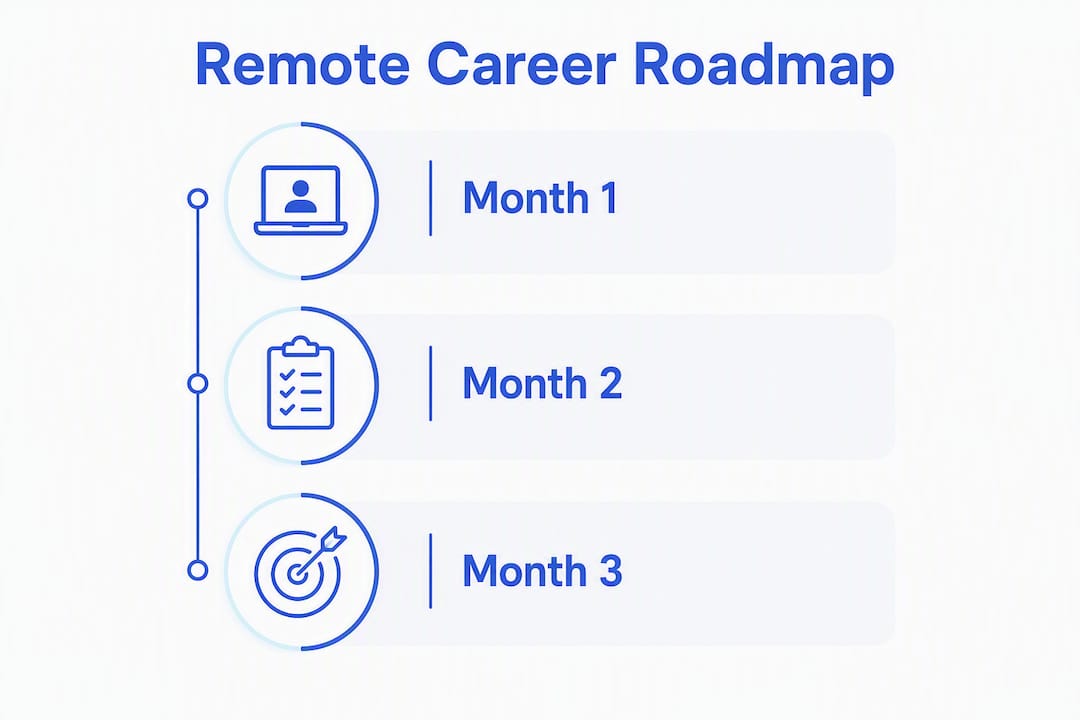 Infographic illustrating 30/60/90 day remote career plan
