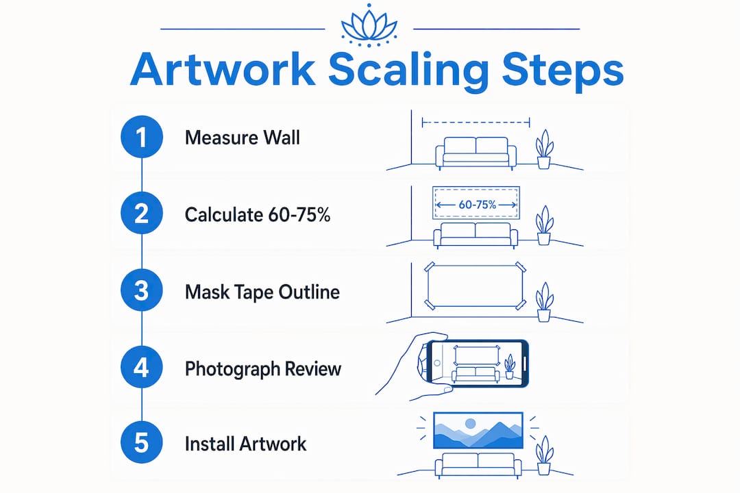 Infographic illustrating steps to scale artwork for interiors