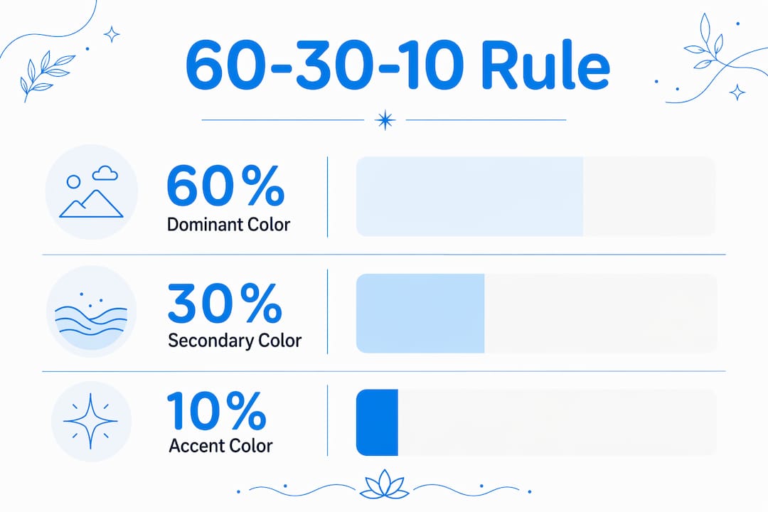 Infographic explaining 60-30-10 color rule