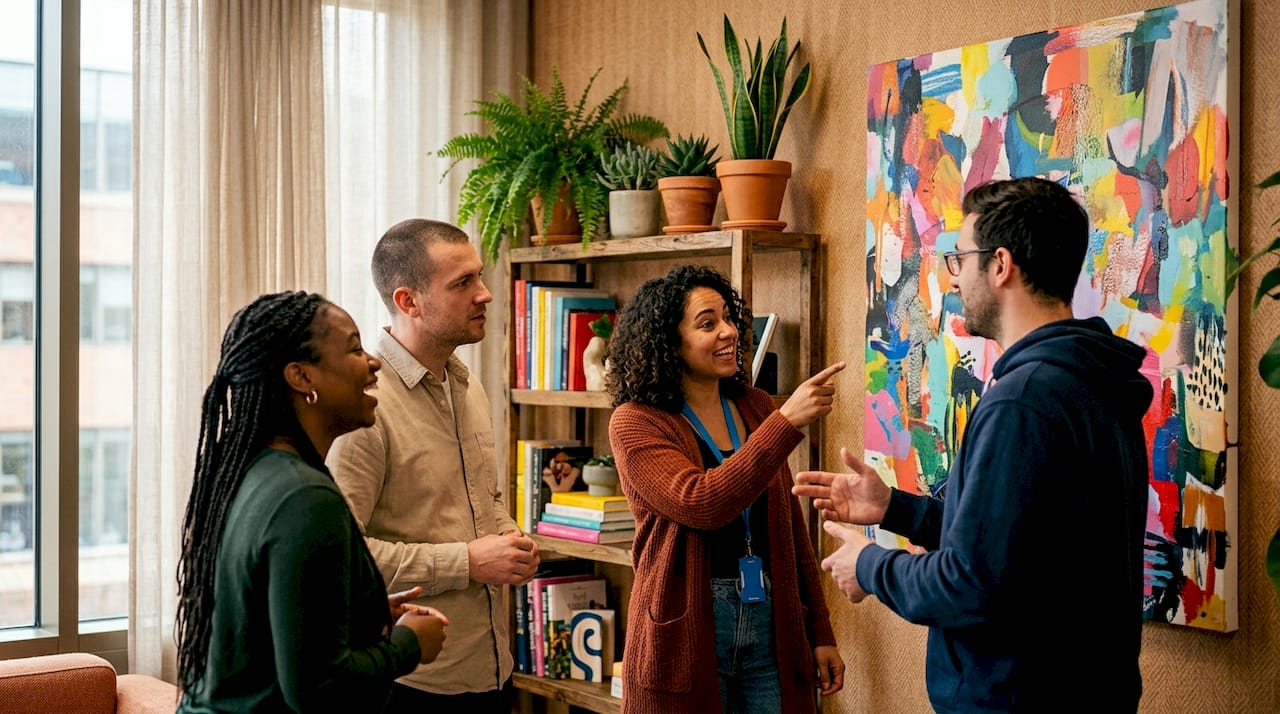 Open office with colorful art zones