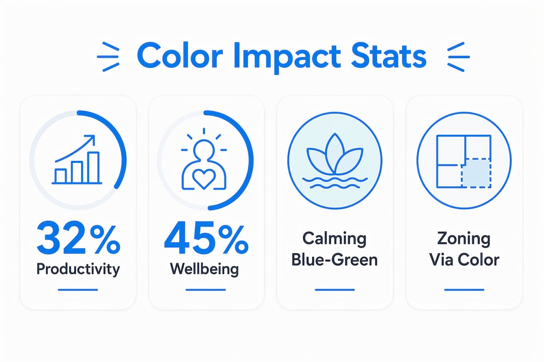 Infographic showing statistics on color effects in office art