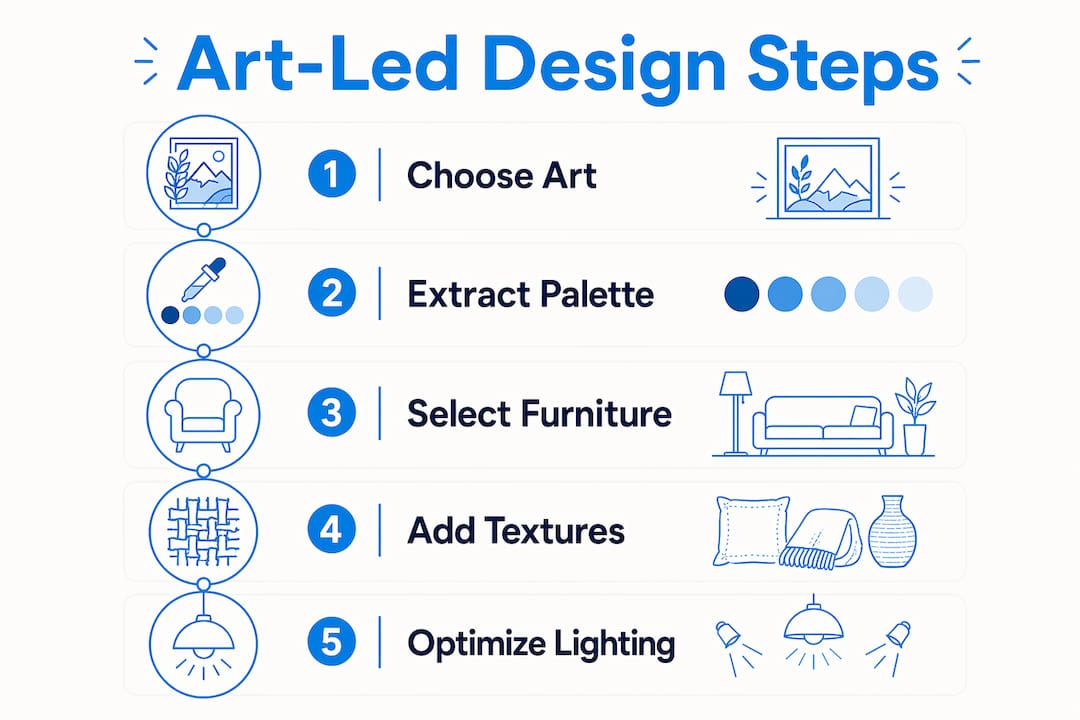 Infographic illustrating art-led interior design steps