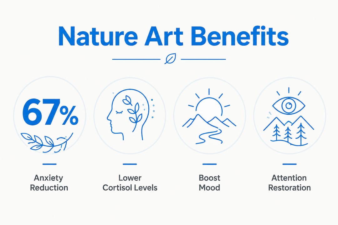 Infographic showing key benefits of nature art on calmness