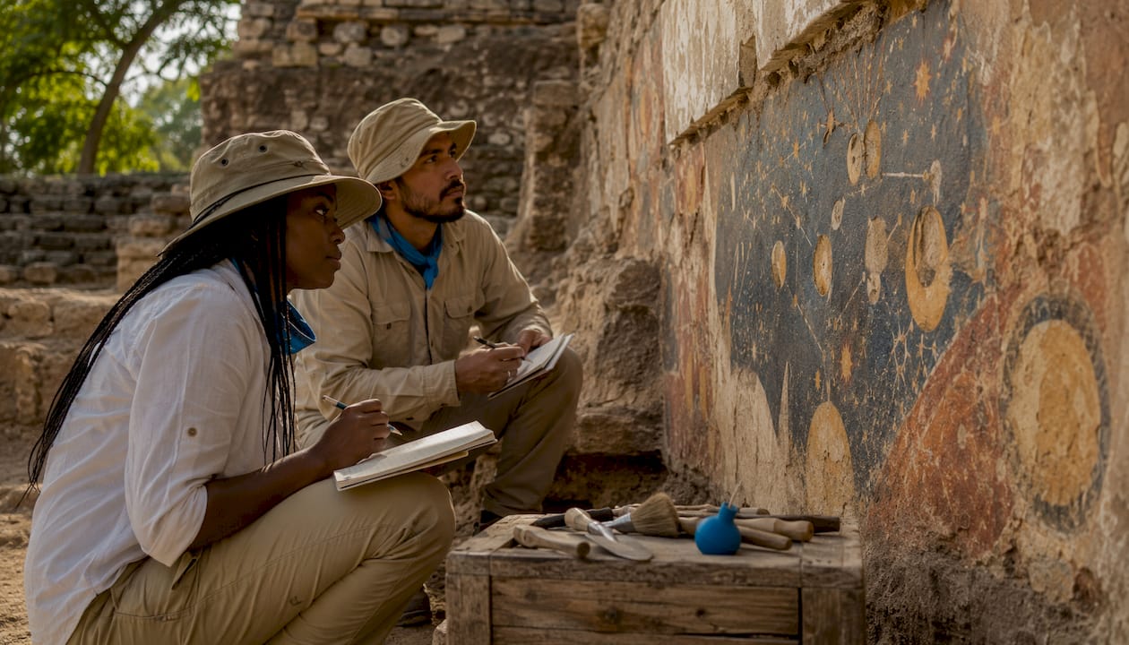 Archaeologists studying ancient celestial mural