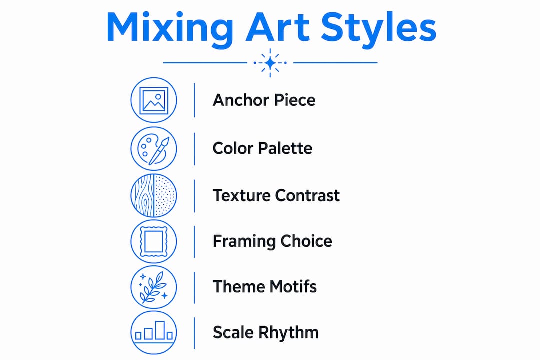 Infographic illustrating key strategies to mix art styles effectively