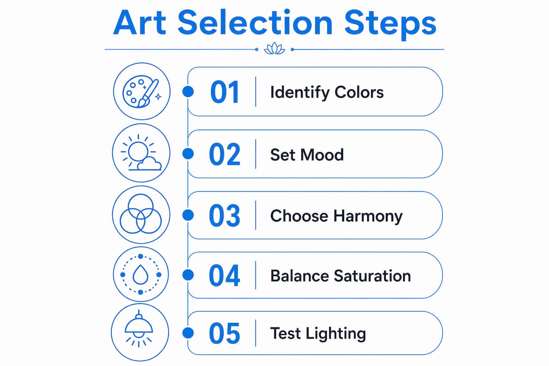 Infographic showing steps to select art based on color palette