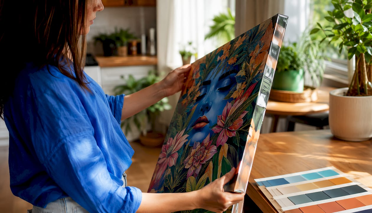 Designer adjusting canvas wrap depth and edges