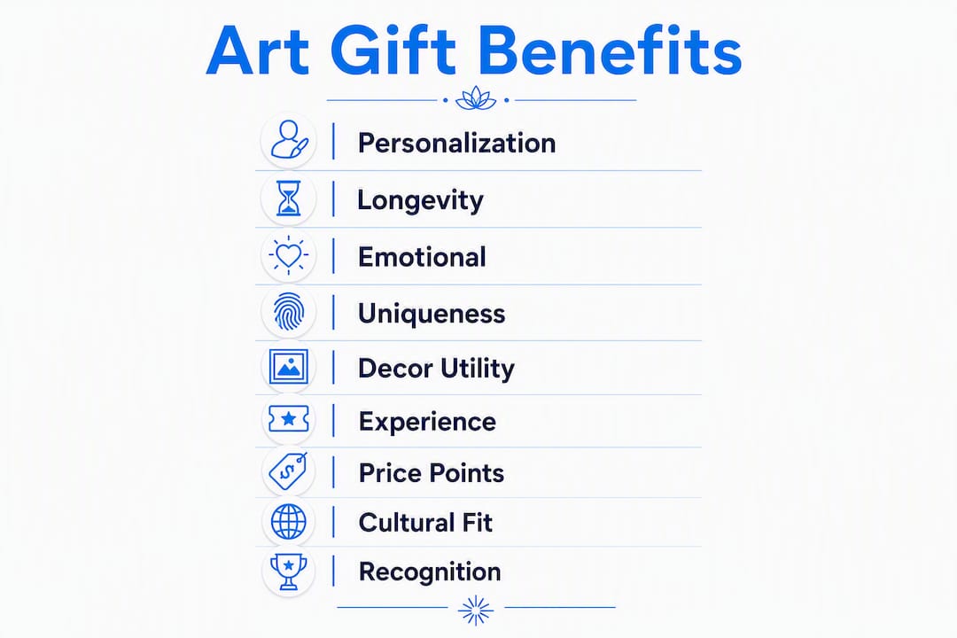 Infographic showing nine reasons why art gifts suit occasions