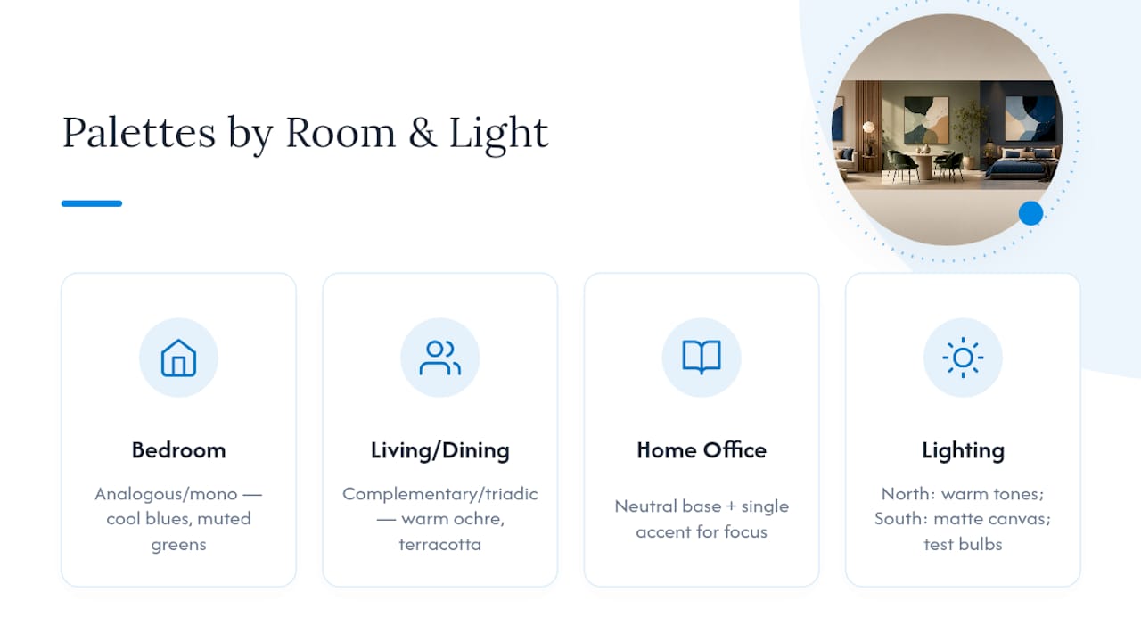 How does room function change which color palette works best? — overview diagram