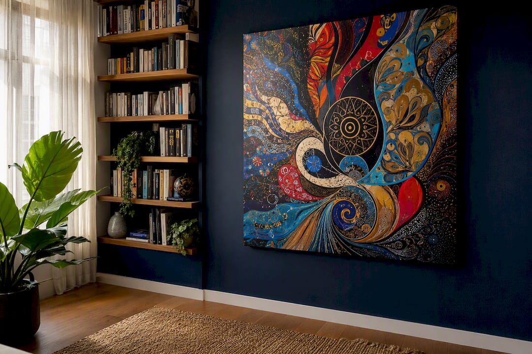 Urban style canvas art in living room corner