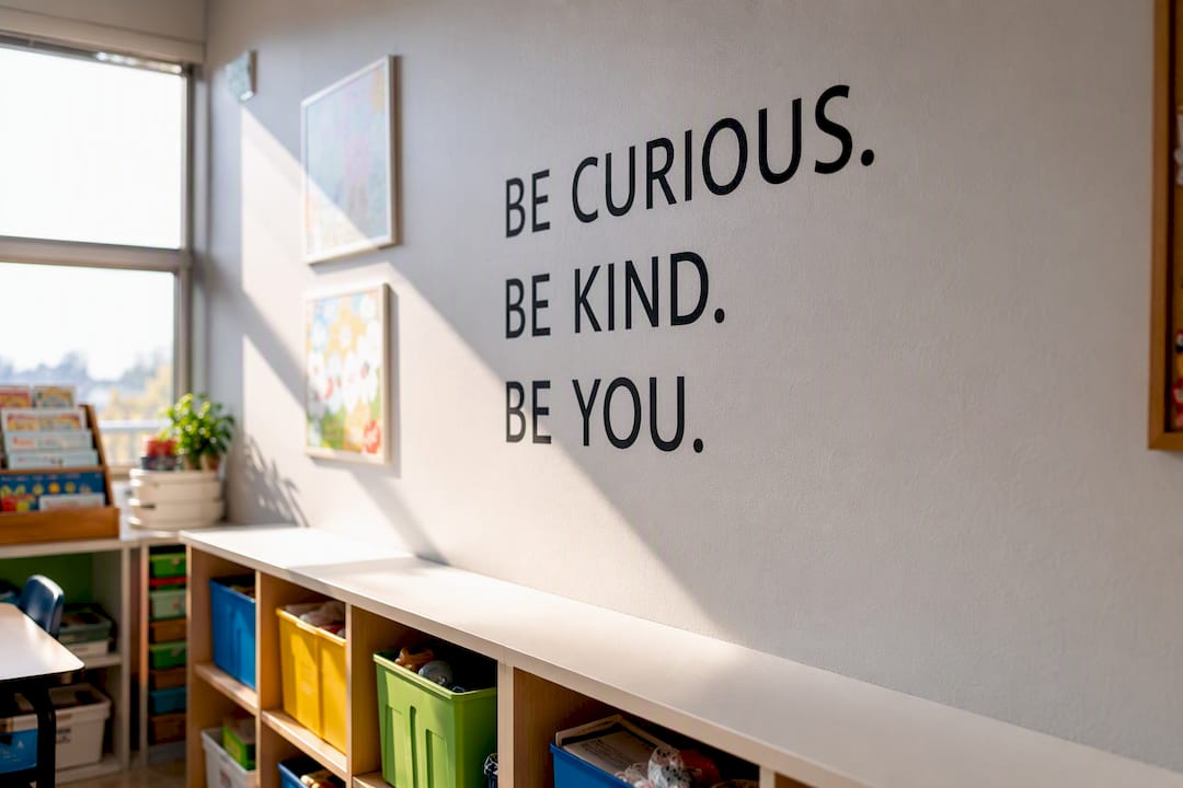 Removable motivational vinyl decal on classroom wall