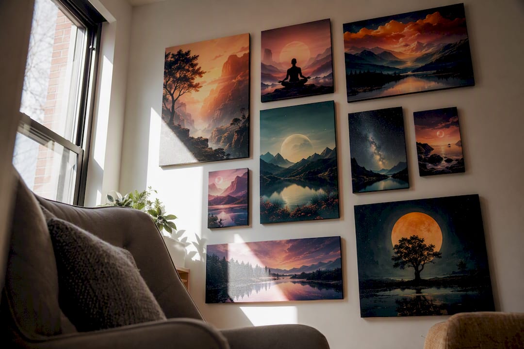 Gallery wall of motivational canvas art with proper spacing