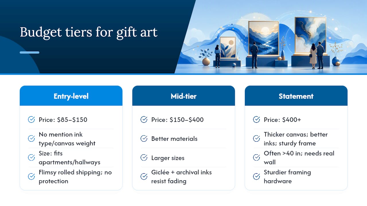Budget tiers comparison for gift art quality