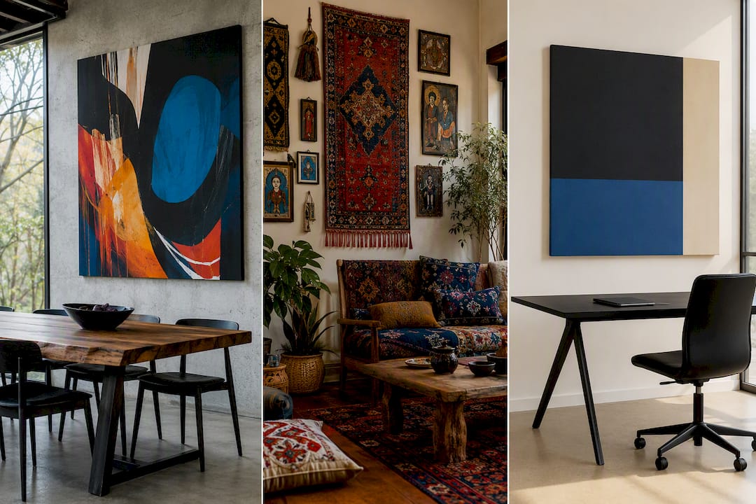 Colorful canvas art in various interior styles