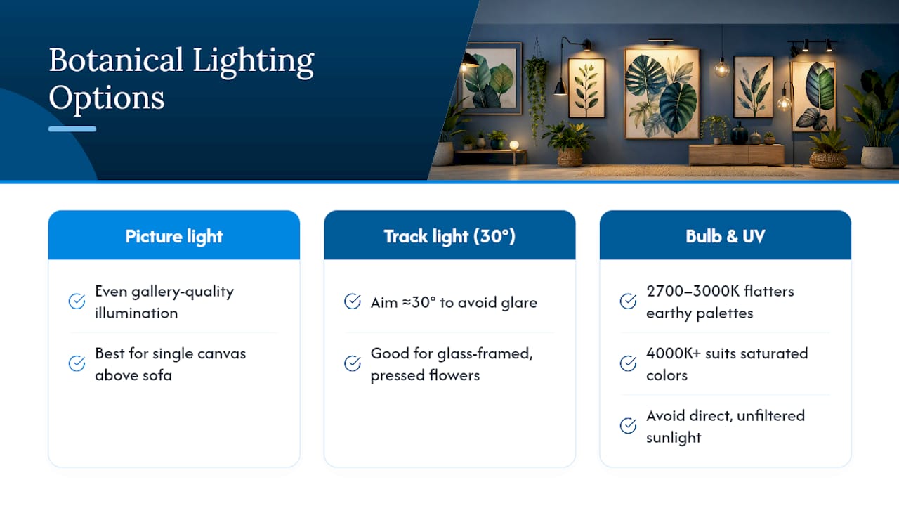 Lighting guide for botanical wall art