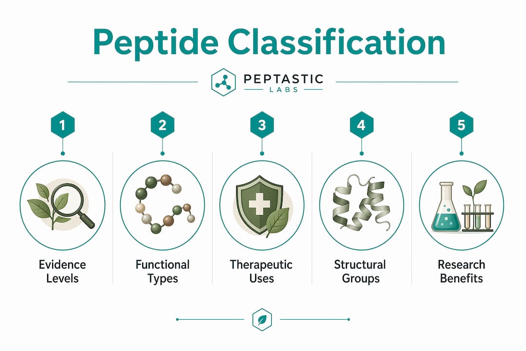 Infographic illustrating peptide classification hierarchy