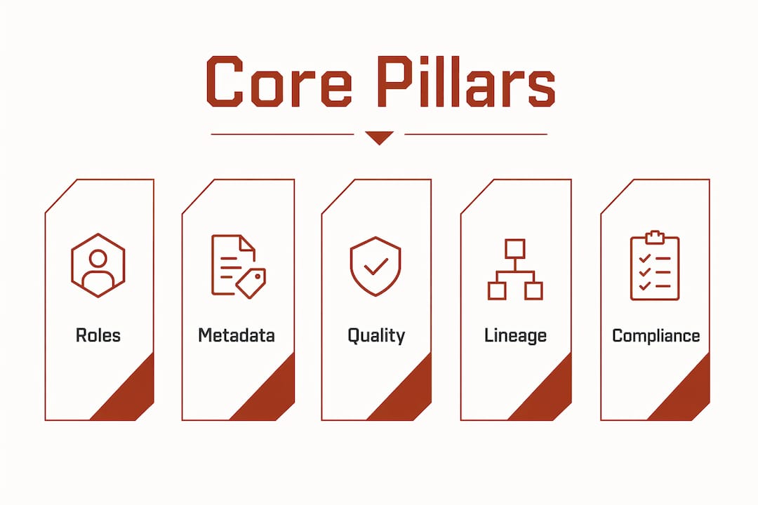 Infographic illustrating core pillars of data governance