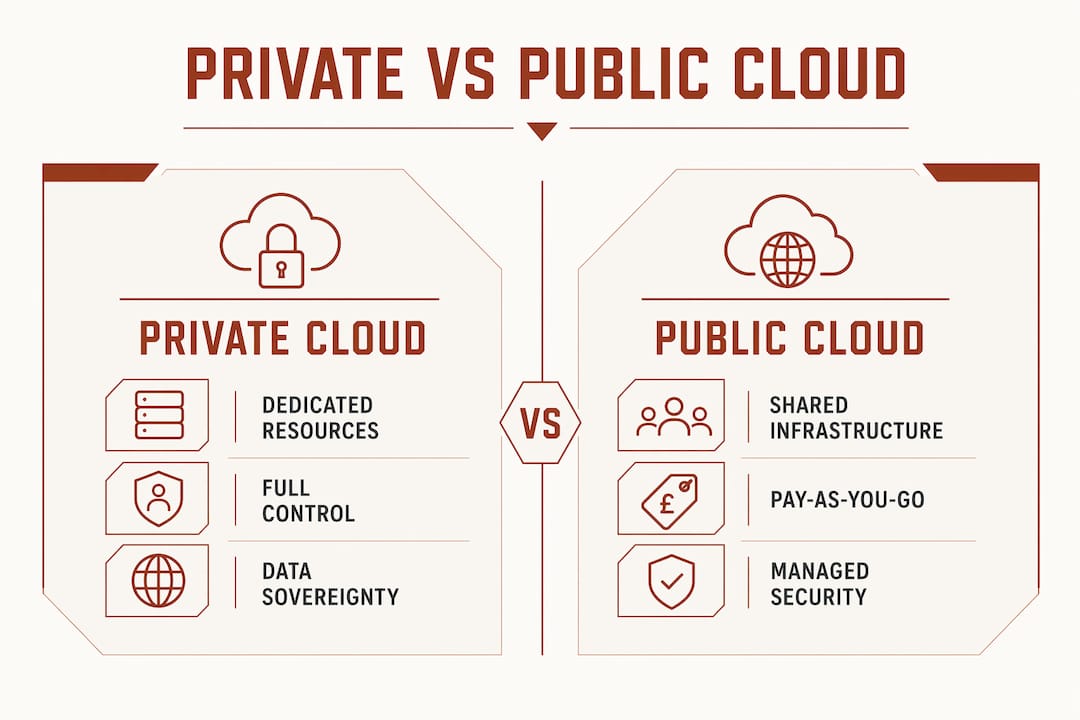 Infographic comparing private and public clouds