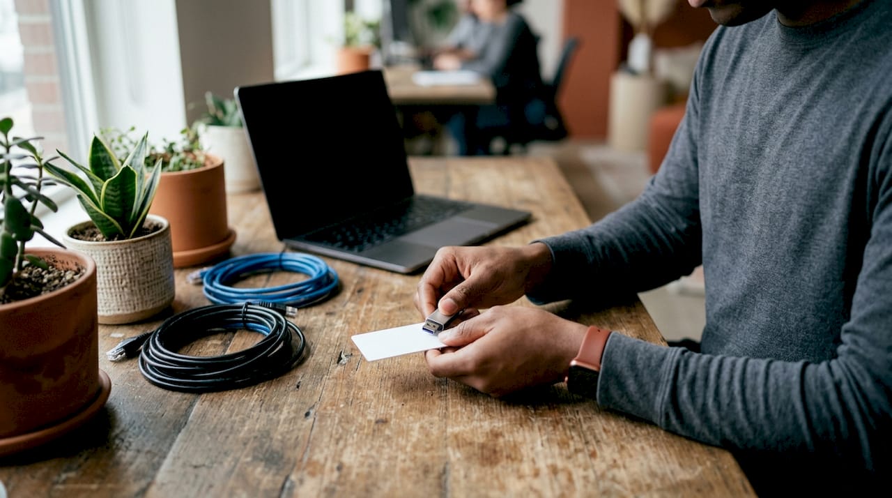 IT technician handling security hardware